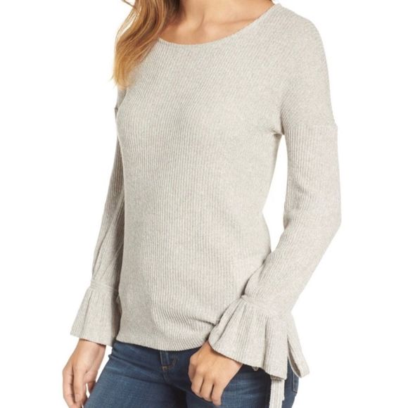 Lucky Brand Tops - NWT Lucky Brand Ruffle Tie Long Sleeve Grey Top❤